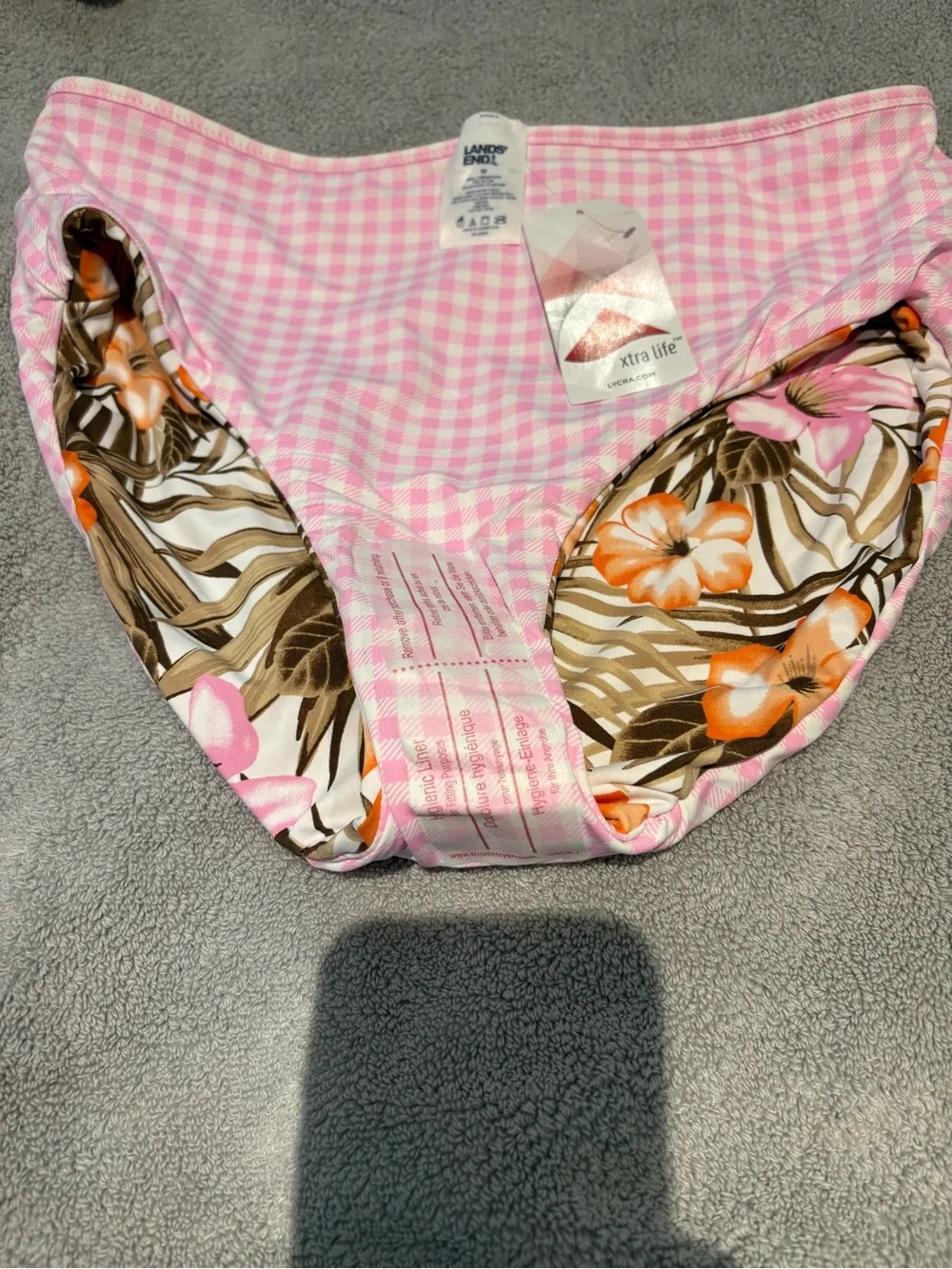 NWT Lands' End Pink Gingham ReversibleTankini Top and High-Waist Bikini Bottoms